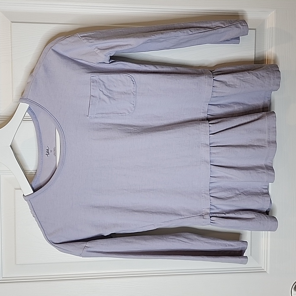 Tea Collection Long Sleeve Peplum Lilac Shirt, Girls Size 10